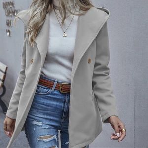 GRAY pea coat button detail hoodie jacket